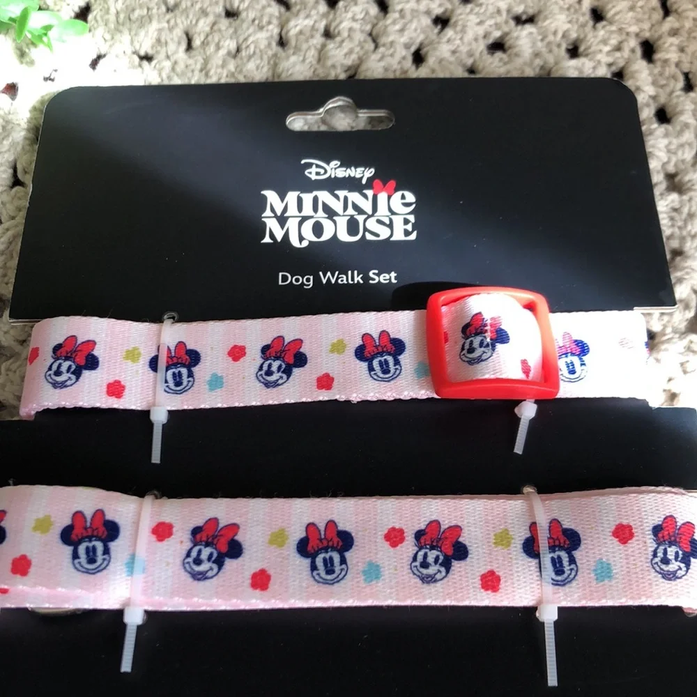 Disney Minnie Mouse Pink and Red Dog Leash & Collar Set